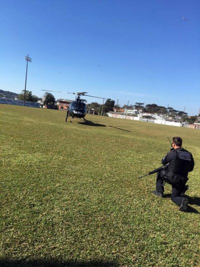 Helicóptero da Polícia Civil participou da operação realizada em Xaxim nesta sexta-feira (Foto: Polícia Civil de Xaxim)