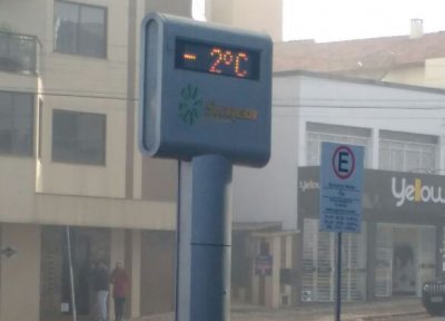 Leitora Stella Sanssanovicz registrou a temperatura de -2°C no Centro de Xaxim, no início da manhã de hoje