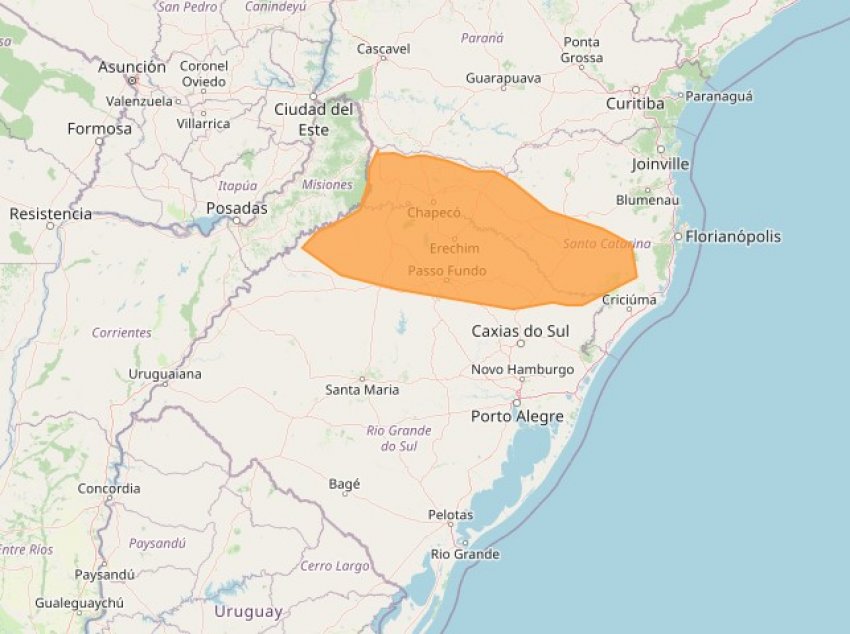 Alerta é para região Oeste e Serra de Santa Catarina e Noroeste do RS